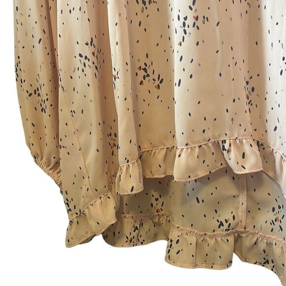 a.n.a Womens Blouse L‎ Large Pink Black Print Long Sleeve Flowy Tie Neck - Picture 4 of 6